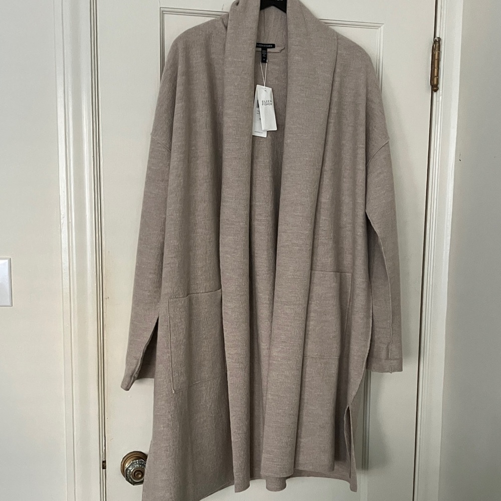 NEW! Eileen Fisher High Collar Boiled Wool Coat in Maple Oat - Picture 4 of 12